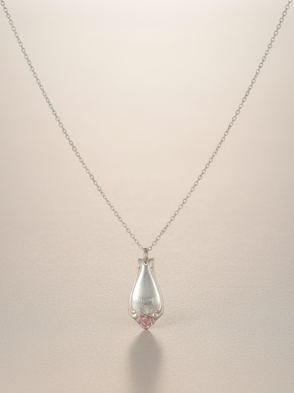 Handmade stamped silver‎ pewter spoon mermaid charm stainless steel necklace